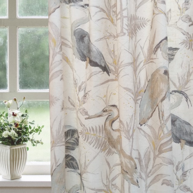 Herons, Linen and Viscose Fabric